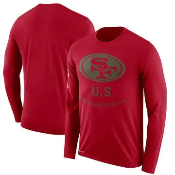 Men's San Francisco 49ers Legend Scarlet 2018 Salute to Service Sideline Performance Long Sleeve T-Shirt