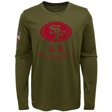 Youth San Francisco 49ers Legend Olive 2018 Salute to Service Performance Long Sleeve T-Shirt